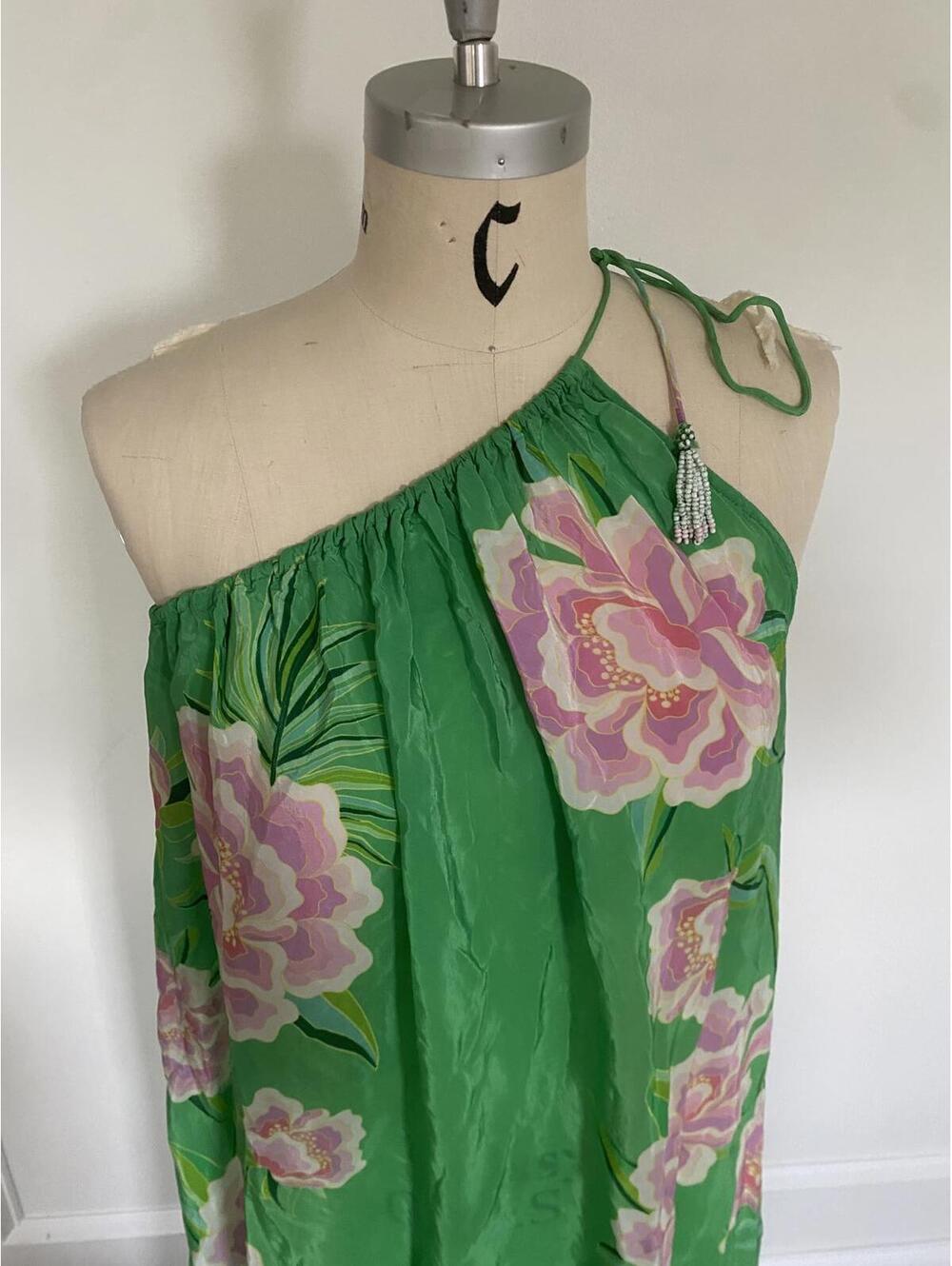 Farm Rio - Elegant Floral Satin Maxi Dress, Green & Pink, size S - Picture 6 of 11